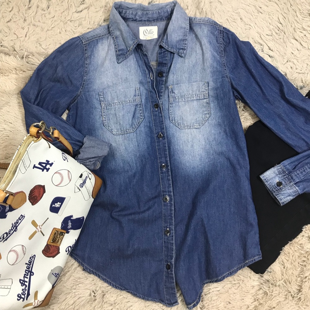 Blue Chambray Fade Button Up Long Sleeve